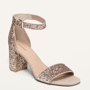 NWT Old Navy Glitter Block Strappy Sandal Heels US 9 in Rose Gold